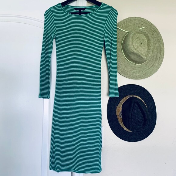 BCBG Green & White Striped Lightweight Stretchy Sweater Midi Bodycon Dress | XS - Picture 2 of 8